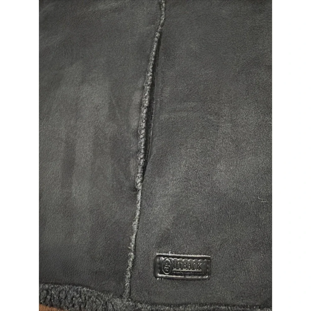 Outback Trading Company Black Gray Shearling Trim Button Vest Women Sleeveless L